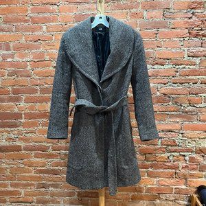 H&M Shawl Collar Wool Blend Tie Belt Coat Size 10